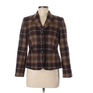 Lands' End Wool Blend Brown Plaid Blazer / Jacket 8P